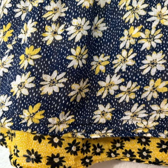 J. Jill Blue and Butter Yellow Floral Mini Double Layered Cotton Mini Skirt - Picture 2 of 11